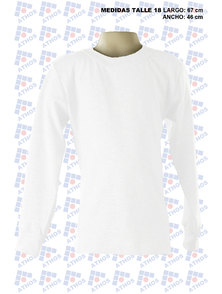 REMERA NIÑO MANGA LARGA BLANCA ALGODON TALLE 18