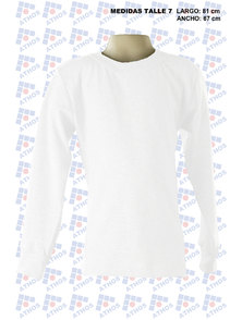 REMERA ADULTO MANGA LARGA ALGODON BLANCA T 7