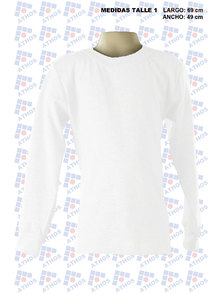 REMERA ADULTO MANGA LARGA ALGODON BLANCA T 1