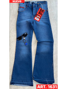 PANTALON DAMA JEAN OXFORD DEFLECADO