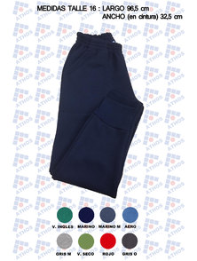 PANTALON NIÑOS FRISA COLOR CON PUÑO TALLE 16