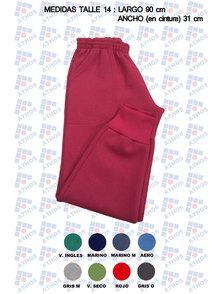 PANTALON NIÑOS FRISA COLOR CON PUÑO TALLE 14